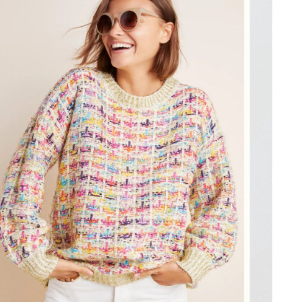 Anthropologie Stellah Myla Sparkled Multi Color Pullover Knit Sweater M